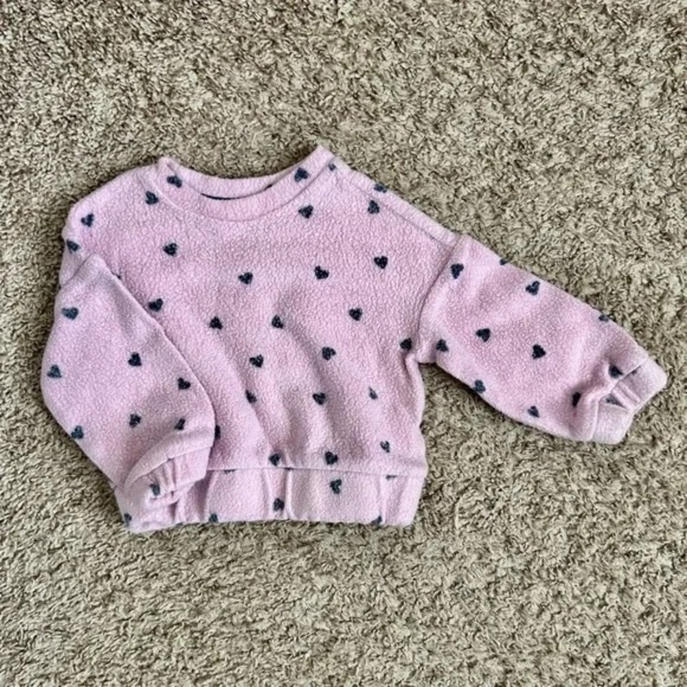 Cat & Jack I Baby Girls Pink Fleece Heart Sweatshirt Pants Set I 12‎ Months - Picture 2 of 7